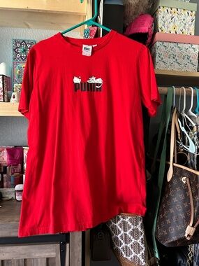 PUMA Bright Red Kids' Tee with Playful Cat Graphic